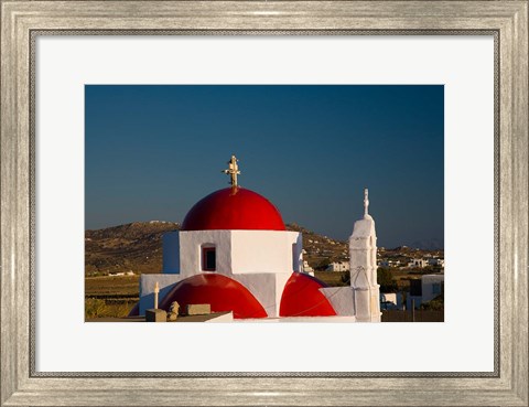 Framed Greece, Mykonos, Red Dome Church Chapels Print