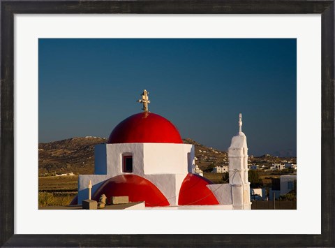 Framed Greece, Mykonos, Red Dome Church Chapels Print