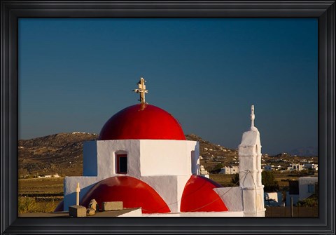 Framed Greece, Mykonos, Red Dome Church Chapels Print