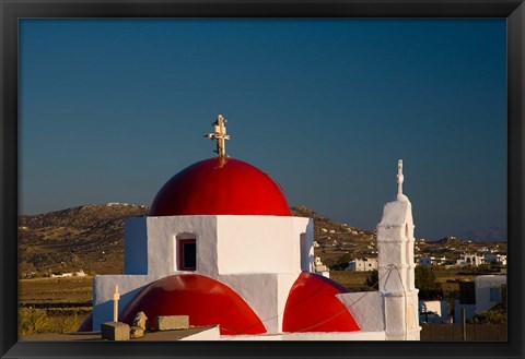 Framed Greece, Mykonos, Red Dome Church Chapels Print