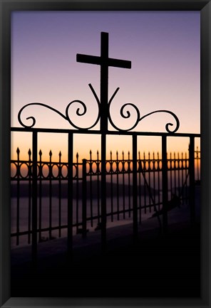 Framed Greece, Santorini, Fira, iron cross, Christianity Print