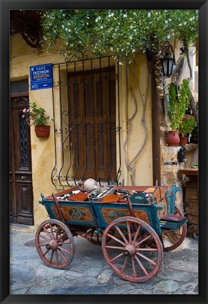 Framed Old Wagon Cart, Chania, Crete, Greece Print