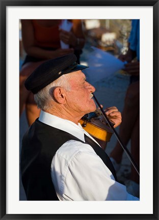 Framed Older Gentleman Playing The Violin, Imerovigli, Santorini, Greece Print