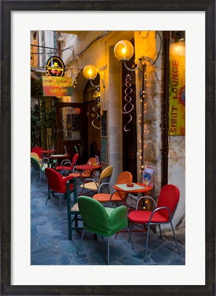 Framed Outdoor Cafe Seating, Chania, Crete, Greece Print