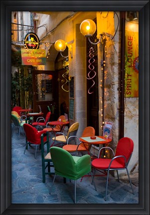 Framed Outdoor Cafe Seating, Chania, Crete, Greece Print