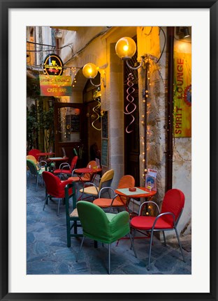 Framed Outdoor Cafe Seating, Chania, Crete, Greece Print