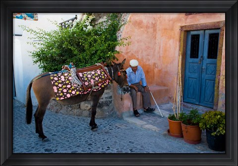 Framed Resting Elderly Gentleman, Oia, Santorini, Greece Print