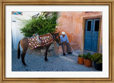 Framed Resting Elderly Gentleman, Oia, Santorini, Greece Print