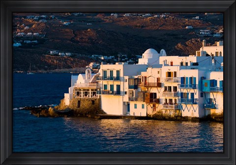 Framed Shoreline of Little Venice, Hora, Mykonos, Greece Print
