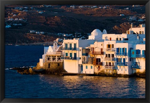 Framed Shoreline of Little Venice, Hora, Mykonos, Greece Print