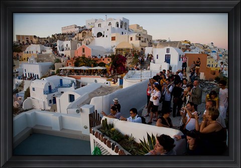 Framed Sunset and The Tourists, Oia, Santorini, Greece Print