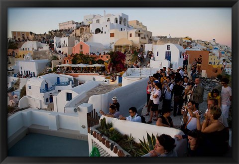 Framed Sunset and The Tourists, Oia, Santorini, Greece Print