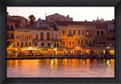 Framed Old Harbor, Chania, Crete, Greece Print