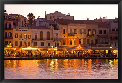 Framed Old Harbor, Chania, Crete, Greece Print