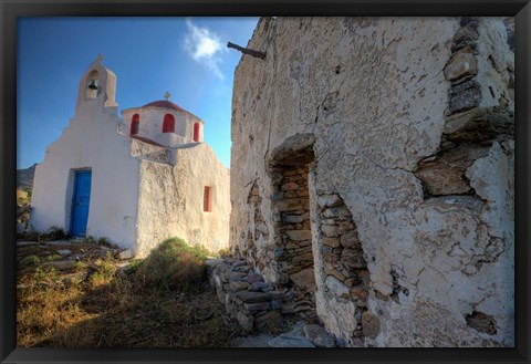 Framed Old building and Chapel in central island location, Mykonos, Greece Print