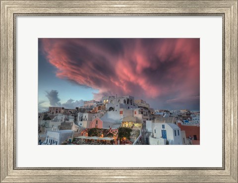 Framed Sunset over Oia, Santorini, Greece Print