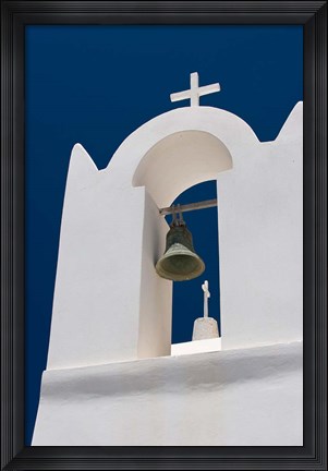 Framed Church Bell Tower against Dark Blue Sky, Santorini, Greece Print