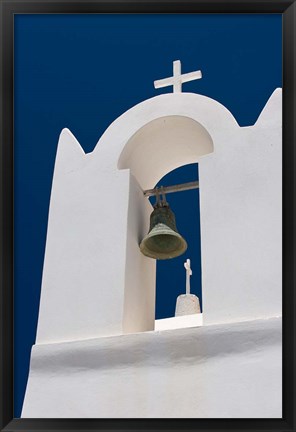 Framed Church Bell Tower against Dark Blue Sky, Santorini, Greece Print