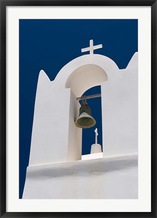 Framed Church Bell Tower against Dark Blue Sky, Santorini, Greece Print