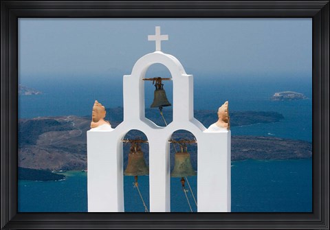 Framed Greece, Santorini White Church Bell Tower Print