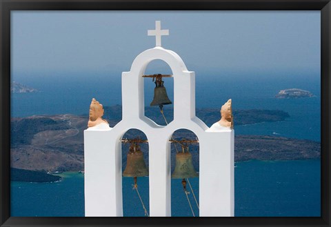 Framed Greece, Santorini White Church Bell Tower Print