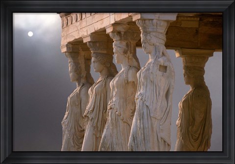 Framed Greek Columns and Greek Carvings of Women, Temple of Zeus, Athens, Greece Print
