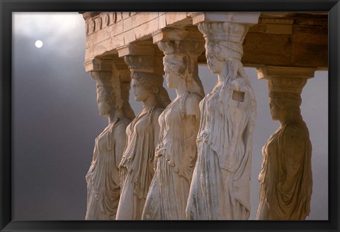 Framed Greek Columns and Greek Carvings of Women, Temple of Zeus, Athens, Greece Print