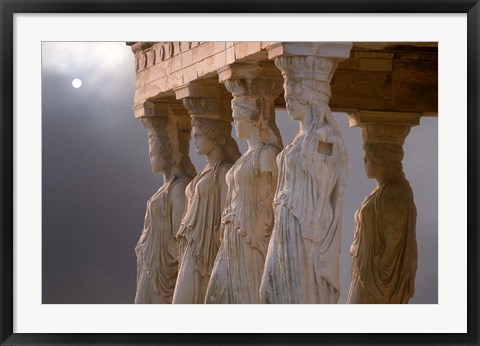 Framed Greek Columns and Greek Carvings of Women, Temple of Zeus, Athens, Greece Print