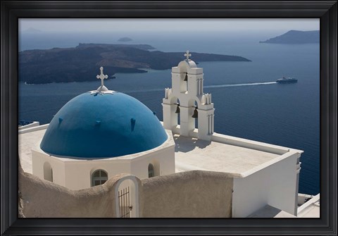 Framed Greek Orthodox Church and Aegean Sea, Santorini, Greece Print