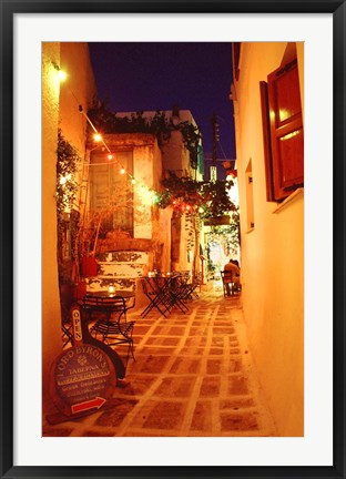 Framed Ios, Greece Restaurant setting on the Greek isle Print