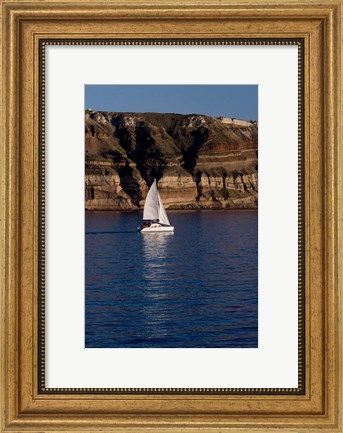 Framed Greece, Cyclades, Santorini, Sailing Print
