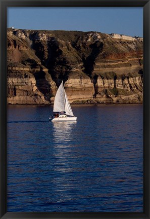 Framed Greece, Cyclades, Santorini, Sailing Print