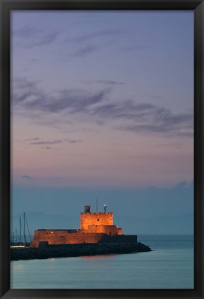 Framed Greece Rhodes, Mandraki, Agios Nikolaos Lighthouse Print