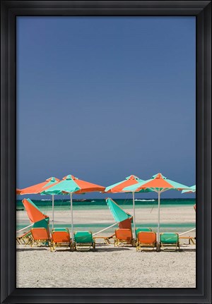 Framed Greece, Crete, Hania, Elafonisi Beach Umbrellas Print