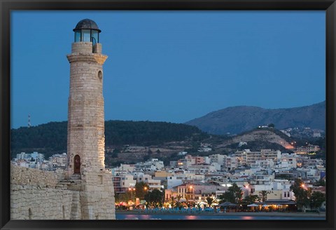 Framed Greece, Crete, Rethymno Venetian Harbor Lighthouse Print