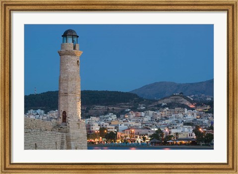 Framed Greece, Crete, Rethymno Venetian Harbor Lighthouse Print
