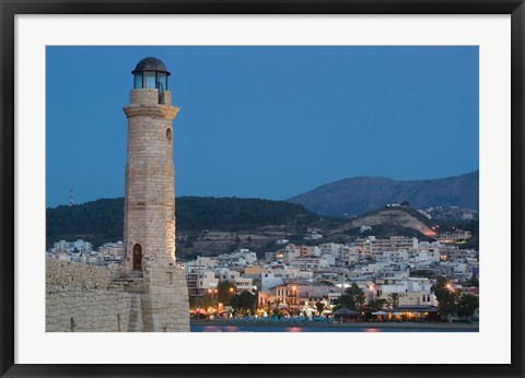 Framed Greece, Crete, Rethymno Venetian Harbor Lighthouse Print