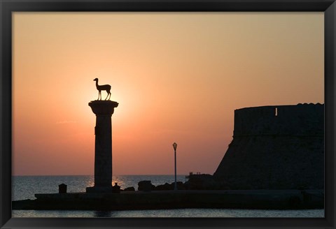 Framed Greece, Dodecanese, Stag Columns, Mandraki Harbor Print