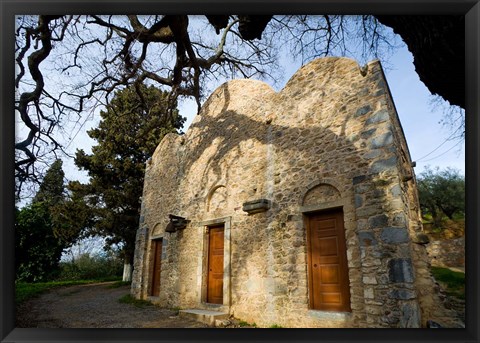 Framed Byzantine church near Kastelli, Church Ayios Panteleimon, Crete, Greece Print