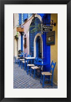 Framed Colorful Blue Doorway, Chania, Crete, Greece Print