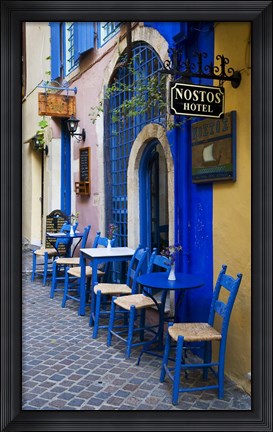 Framed Colorful Blue Doorway, Chania, Crete, Greece Print