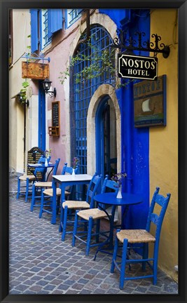 Framed Colorful Blue Doorway, Chania, Crete, Greece Print