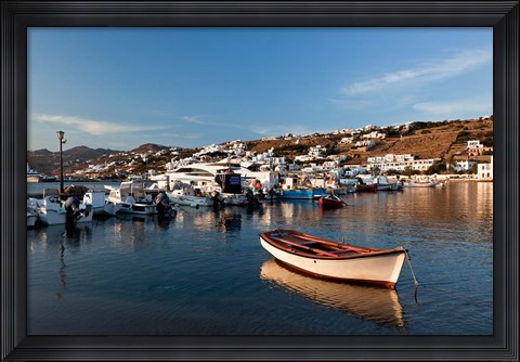 Framed Boats in harbor, Chora, Mykonos, Greece Print