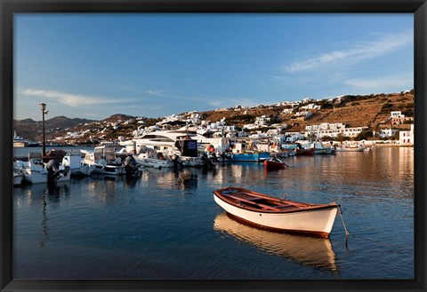 Framed Boats in harbor, Chora, Mykonos, Greece Print