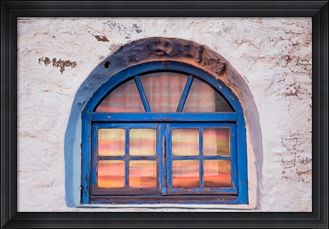 Framed Window with sunset reflection, Mykonos, Greece Print