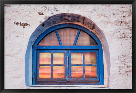 Framed Window with sunset reflection, Mykonos, Greece Print