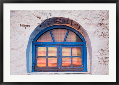 Framed Window with sunset reflection, Mykonos, Greece Print