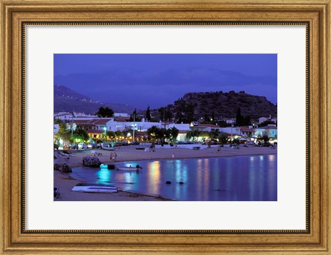 Framed Evening Harbor View, Stoupa, Messina, Peloponnese, Greece Print