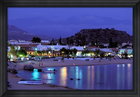 Framed Evening Harbor View, Stoupa, Messina, Peloponnese, Greece Print