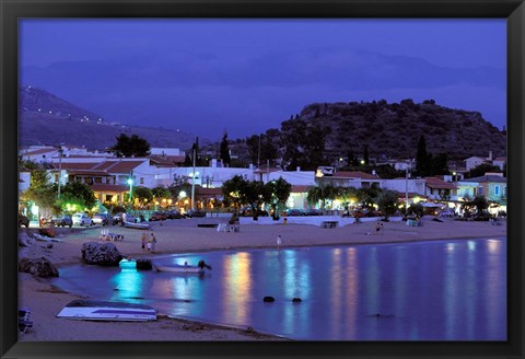 Framed Evening Harbor View, Stoupa, Messina, Peloponnese, Greece Print